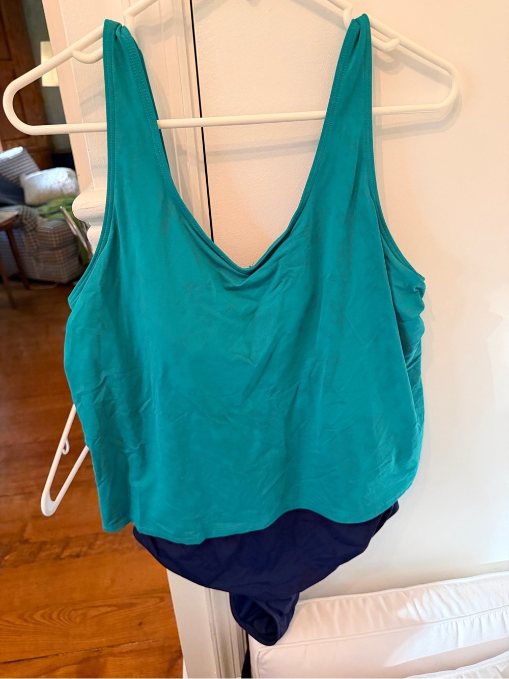 Lands' End Navy and Green Layered Tank Swim Top Fauxkini